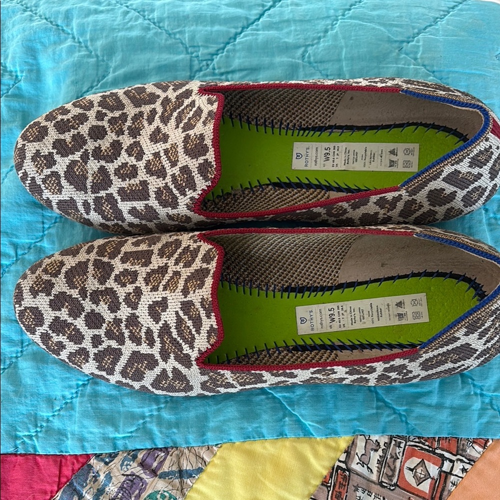 Toms Brown and Green Casual Flats with Animal Print